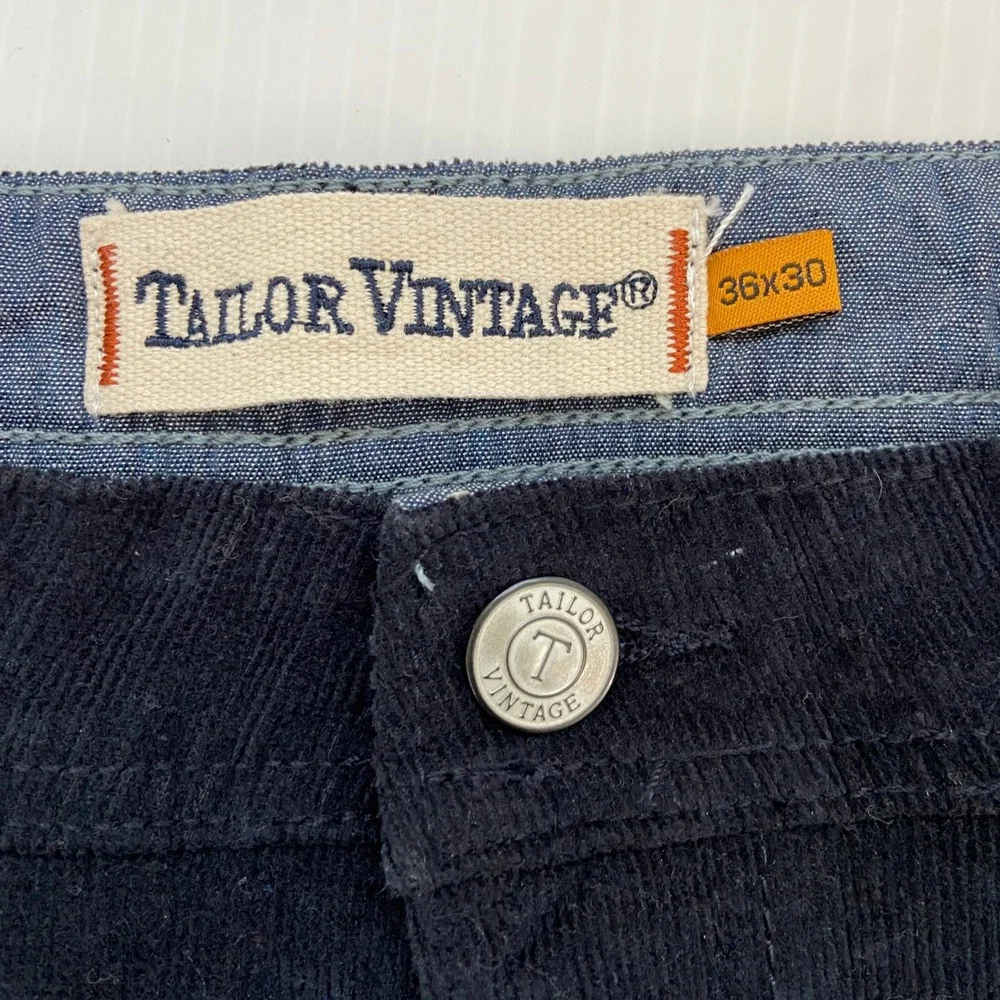 Tailor Vintage Canaan Slim Fit Navy Blue‎ Corduroy Pants Jeans Mens 36x30 NEW
